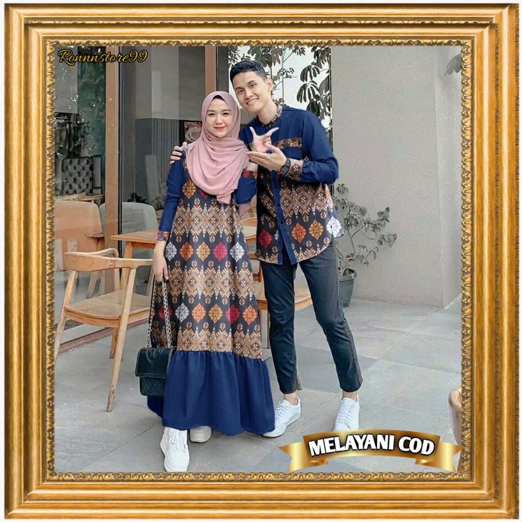 couple batik gamis suami istri trend kekinian terbaru/ gamis kapel suami istri cp gigi bahan moscrea