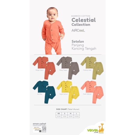 New Velvet Junior AirCool Setelan Panjang Kancing tengan celana Panjang Cotton Celestial Series 3 - Piyama Anak