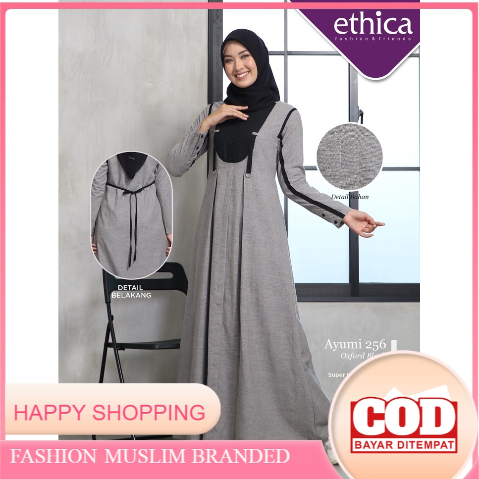 ETHICA GAMIS AYUMI 256 OXFORD BLACK | DRESS MUSLIM DEWASA TERBARU KEKINIAN | BUSANA MUSLIMAH WANITA 