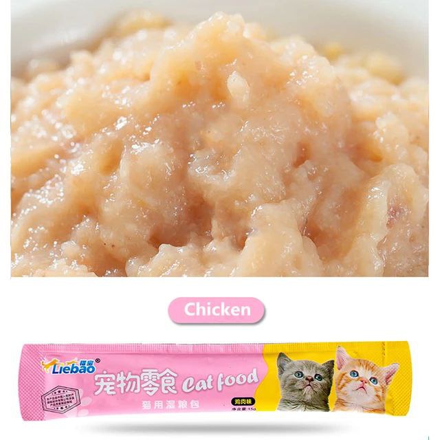 CAT CREAMY Liquid Snack Kucing Kitten Adult 15gram Boo Goo Stik Tuna Salmon Chicken FEZONE