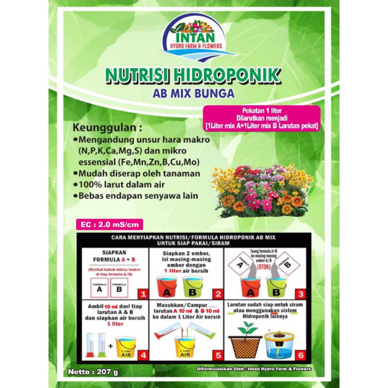 Nutrisi Hidroponik AB MIX Bunga Umum (Pekatan 1 liter)