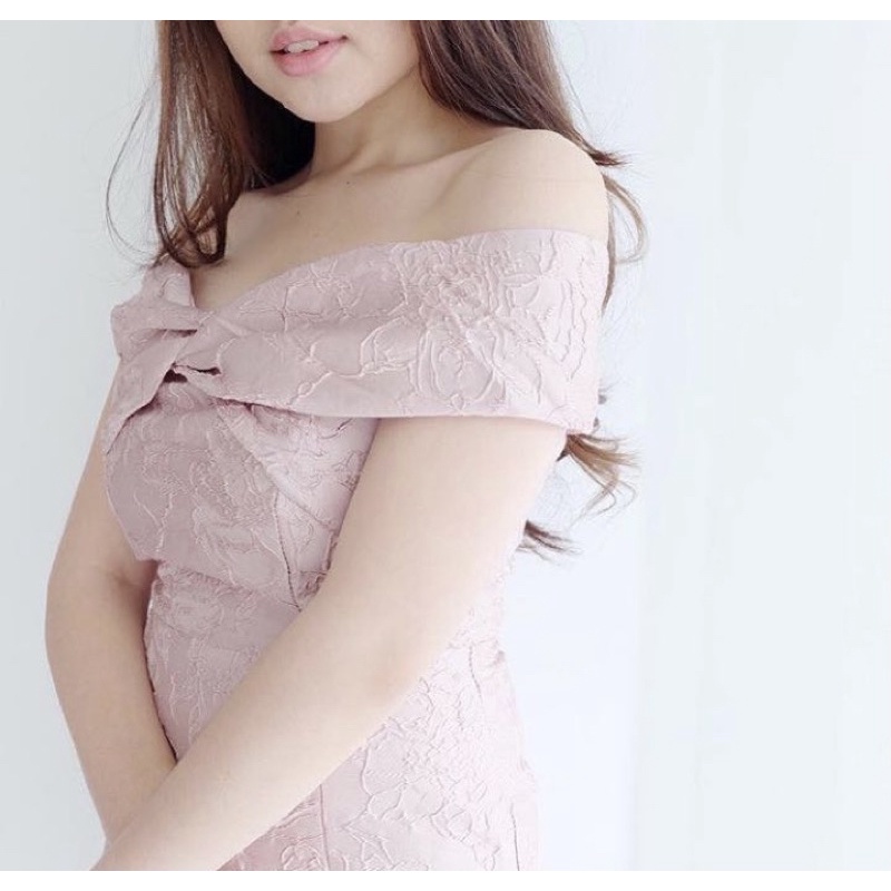 Olagortw Selina Jacquard Dress Pastel Pink - Dress Pesta #Preloved