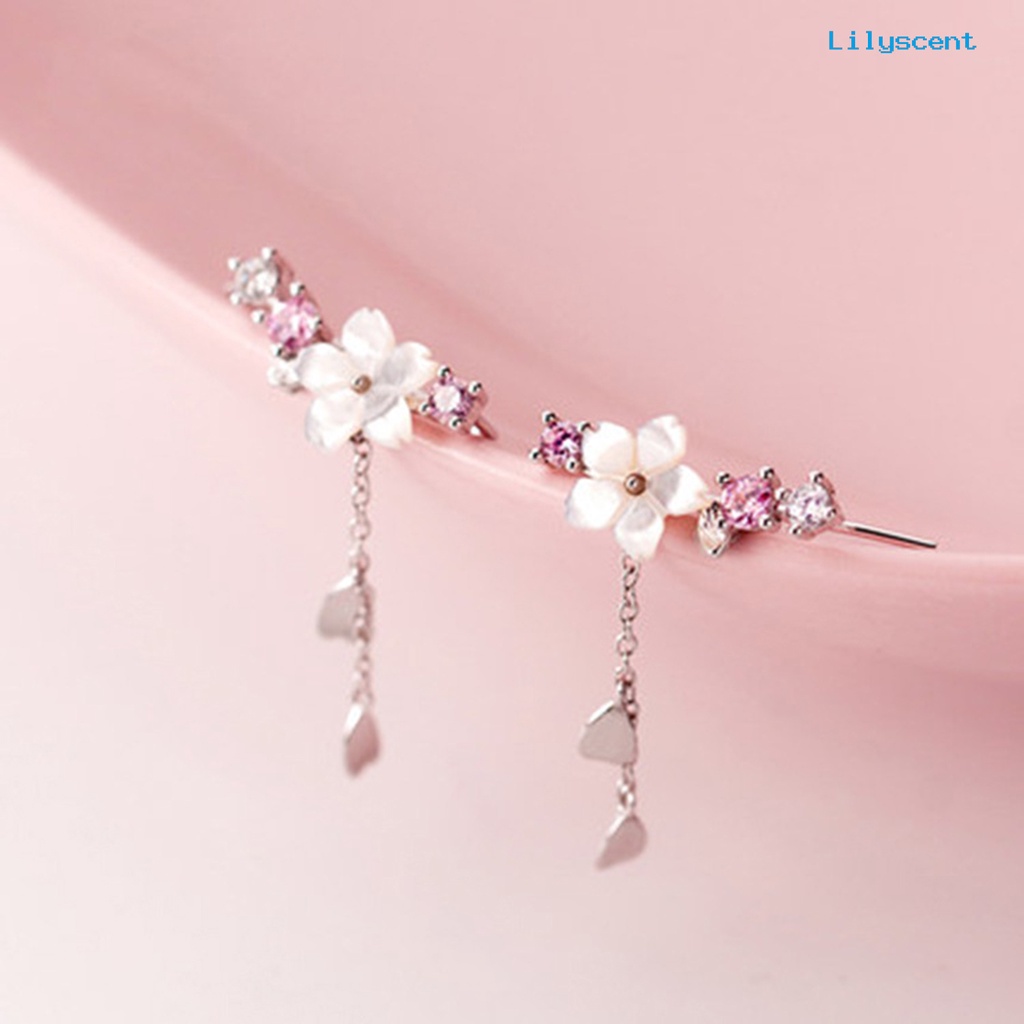 1 Pasang Anting Kait Juntai Berlian Imitasi Bentuk Hati Cherry Blossom Bahan Alloy Untuk Liburan