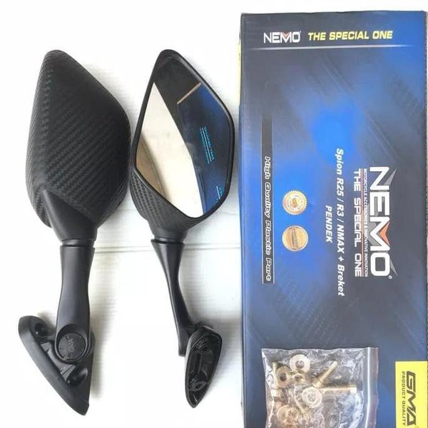 Spion R25 Carbon NMAX PENDEK DAN PANJANG Kaca Biru dan Putih MEREK NEMO/MHR/CR7/IGAWA