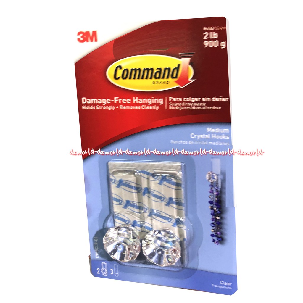 3M Command Medium Crystal Gantungan Bening Clear 2pcs Kristal Hook