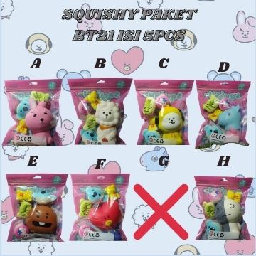 Squishy Paket Bt21/BTS Isi 5pcs  Slow Free Packaging