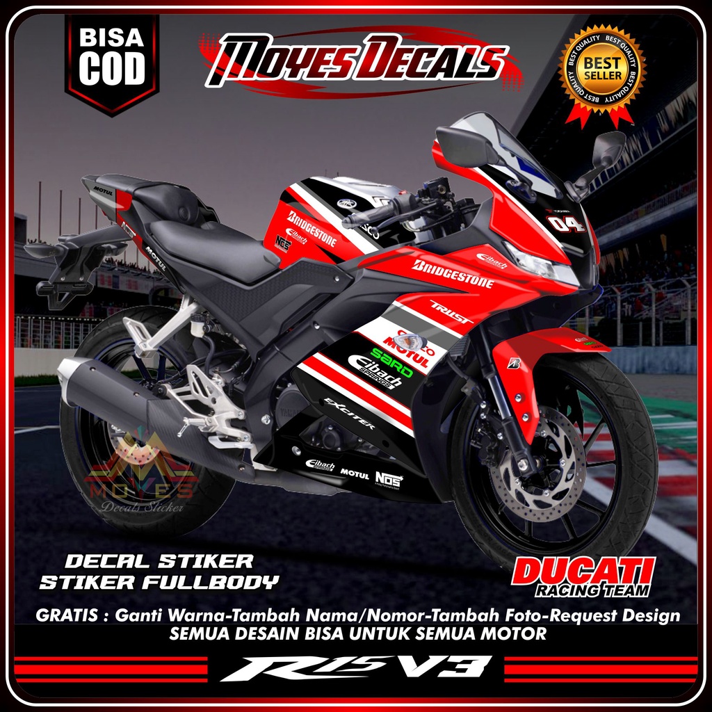 Decal Sticker Yamaha R15 V3 Ducati - Motif Rider Ducati Racing Fullbody R15 V3 Ducati