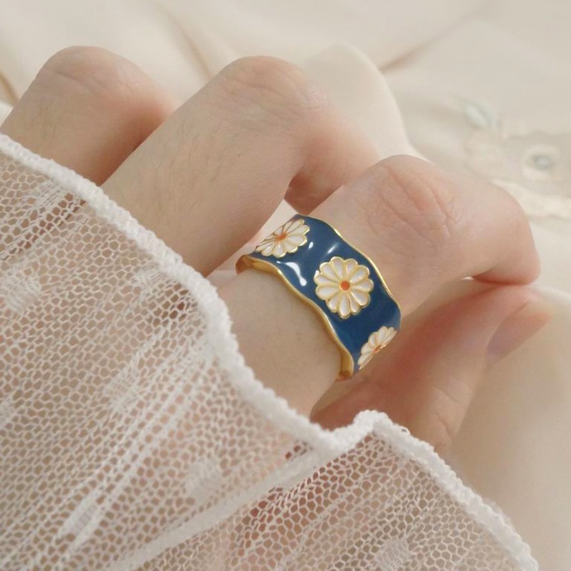 Fancyqube Cincin Enamel Desain Bunga Plum Blossom Gaya Punk Vintage Korea Untuk Wanita