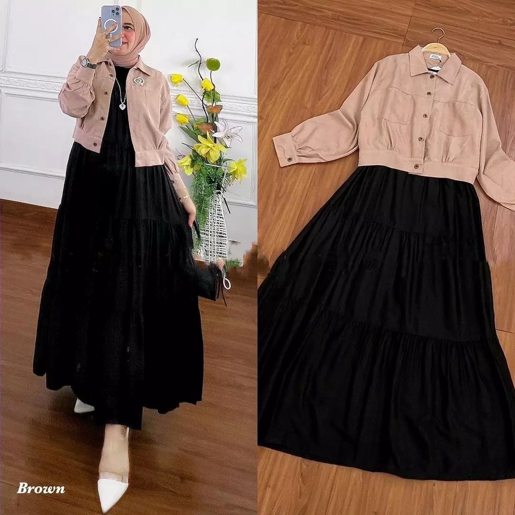 [ NEW ] Vidia Dress / Gamis Wanita Terbaru Matt Katun Rayon Mix Rami / Fashion Kekinian / Dress Murah / Terlaris / EF-2
