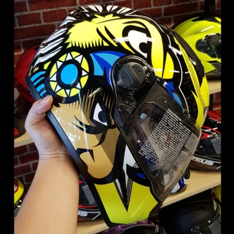 HELM ZEUS FULL FACE BLACK AL5 BLUE - FREE SMOKE VISOR ZEUS ORIGINAL ( ONGKIR 2KG )-AL29 YELLOW