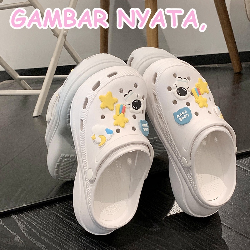 KOMIN-Sandal Kodok Wanita Sandal Baim Sandal Wedges Kekinian Import JIBBITZ  Anti Slip Sandal Karet Spons Eva Classic Bae Clog Sandal Slop Wanita