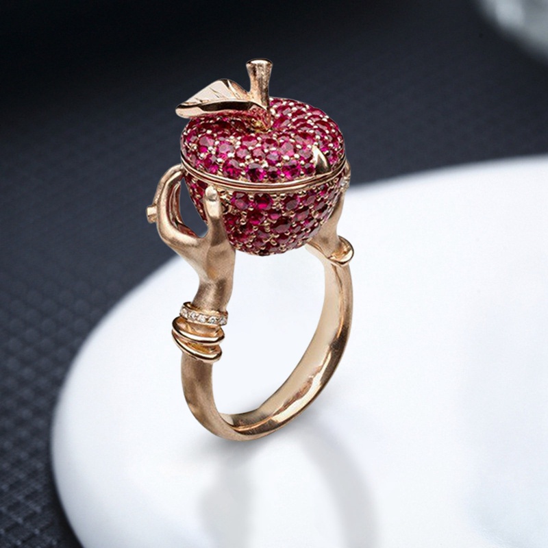 Fancyqube Cincin Kristal Bentuk Apel Warna Pink Gaya Punk Hip-Hop Untuk Pria Dan Wanita