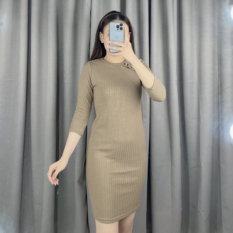 Dress bodycon button side | dress knite bodycon