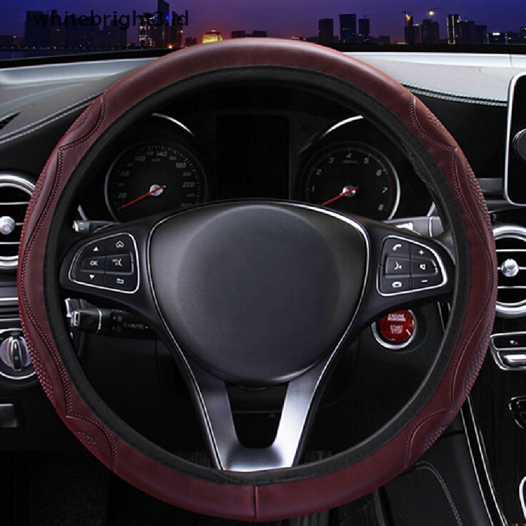 {whitebright3.id} Universal Auto Car Steering Wheel Cover Leather Breathable Anti-slip 38cm ,