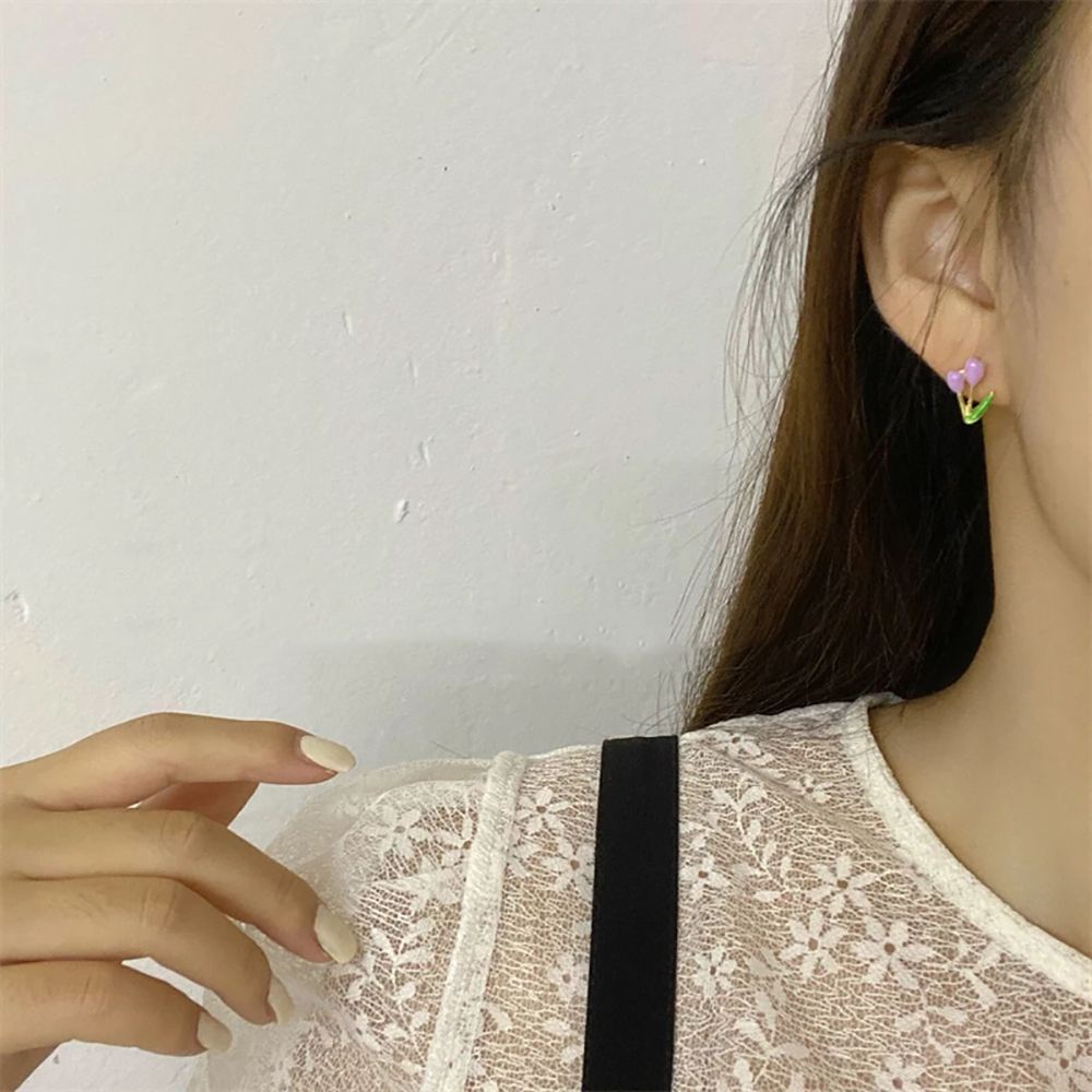 Needway  4 pairs/set Women Stud Earrings Sweet Fashion Jewelry Flower Earrings Set Party Cute Tulip Female Lovely Girl Korean Style Earrings/Multicolor