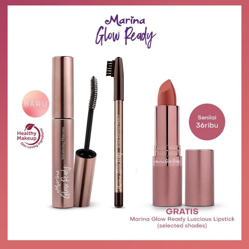 Marina Glow Ready Volumizing Mascara + Brow Pencil [Paket Hemat]