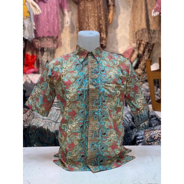 COD//KEMEJA BATIK//KEMEJA BATIK LENGAN PENDEK//KEMEJA BATIK COUPLE BIRU, WARDAH//TERLARIS