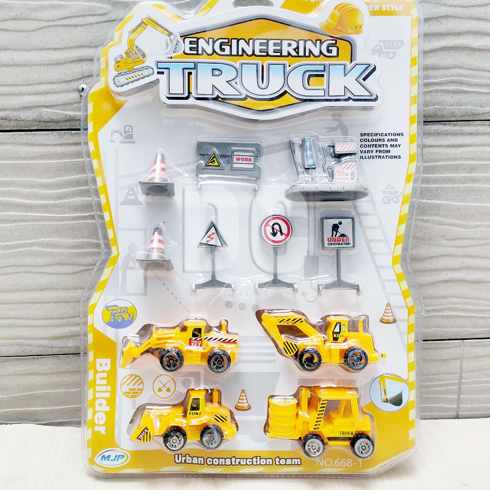 Engineering Truck Set Mainan Mobil Konstruksi Excavator Buldozer Loader Fork