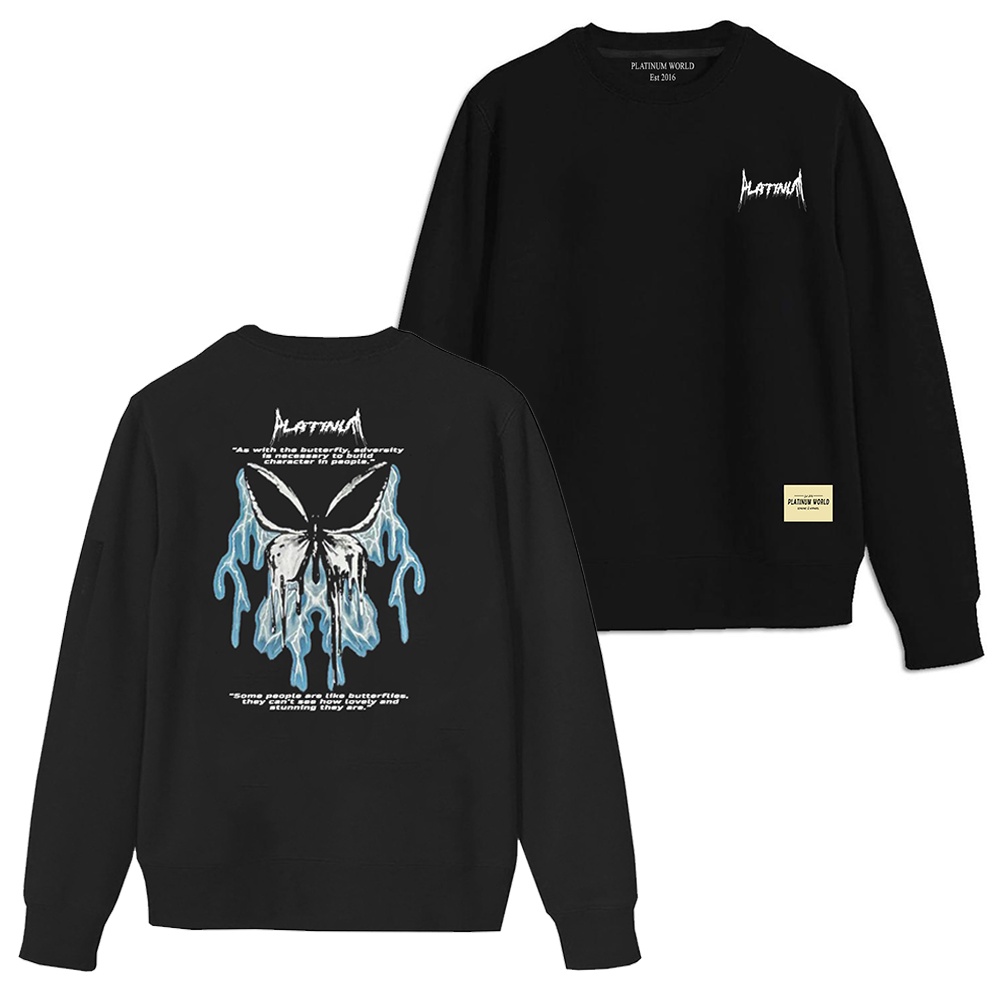 PLATINUM WORLD Crewneck Sweatshirt Font Metal // Jaket Sweater Metal Premium