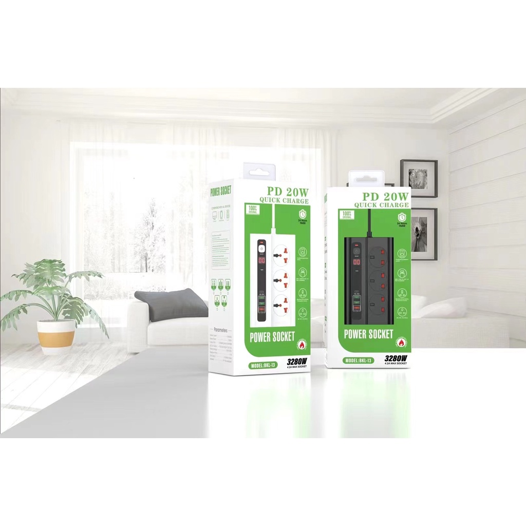 BKL-13 Timer Stop Kontak QualComm Power Socket Qualcomm Fast Charging 3 USB Port 4.2A PD-20W Type C Multi Port Auto Off Timer