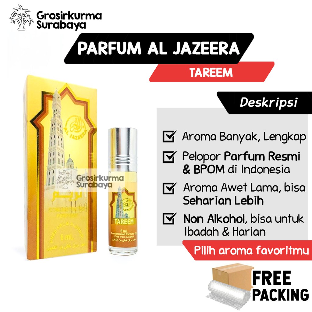Parfum Al Jazeera TAREEM Yaman BPOM Roll 6ml Menyejukkan Hati &amp; Iman Non Alkohol Cocok Untuk Sholat