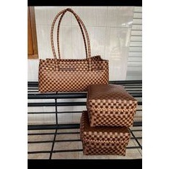 set tas+besek anyam plastik