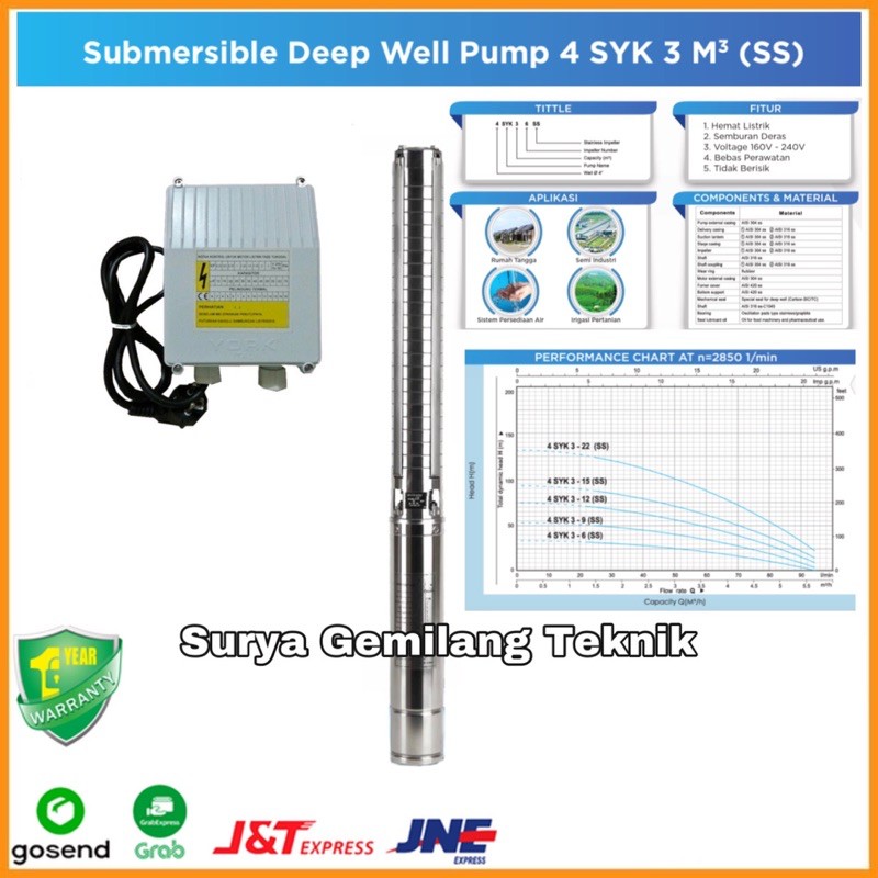 Mesin Pompa Satelit Sibel York 1HP 12SS Stainless (Submersible Pump)