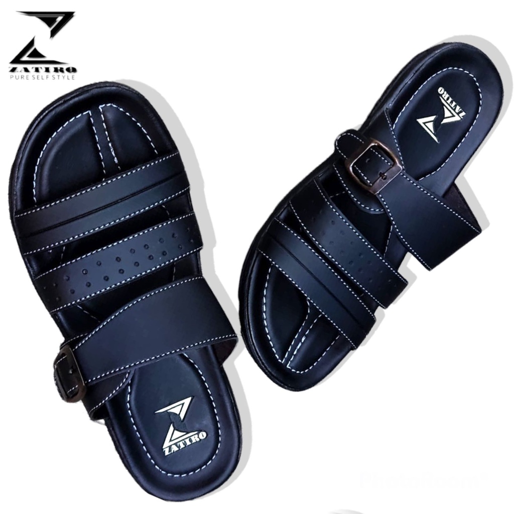 Diskon Murah Lebay Sendal Slip On Slop Karet Kokop Fullblack Hitam Casual Pria By Fashion ZTR Design AntiSlip Style Kekinian (Unisex)