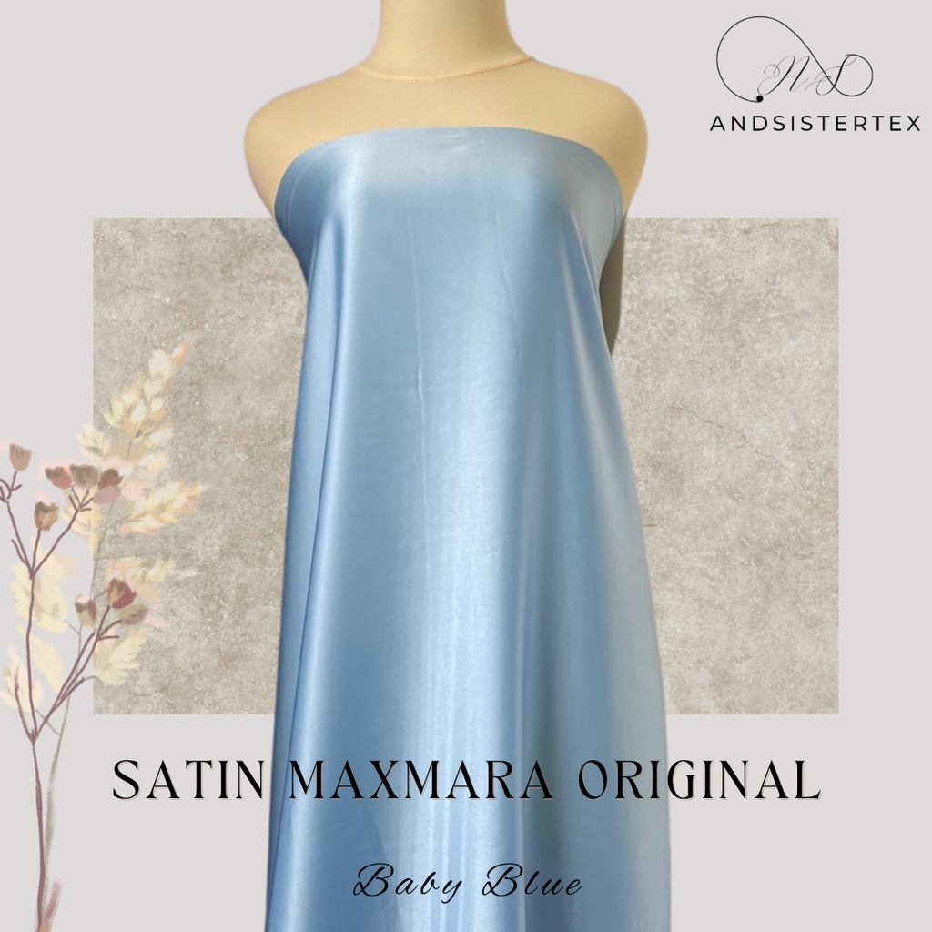 Dasar Kain Satin Maxmara Original Pure Silk Warna Baby Blue Biru Langit Biru Muda