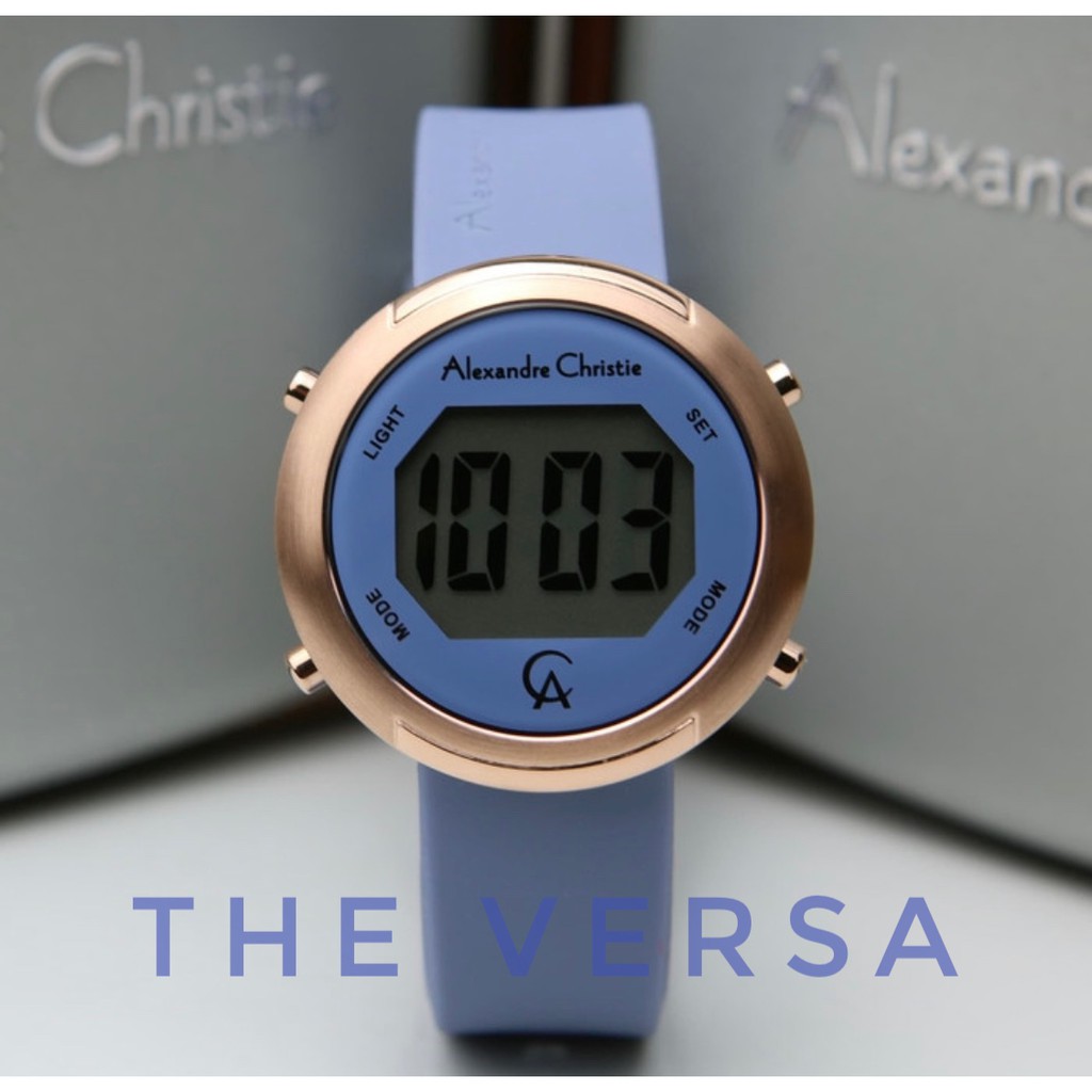 ALEXANDRE CHRISTIE AC 9337 ROSEGOLD BLUE KARET DIGITAL Jam Wanita Original