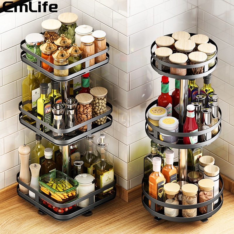 Rak Bumbu Putar Berputar 360 Derajat Rak Bumbu Dapur Stainless Rotate Kitchen Spice Rack Organizer