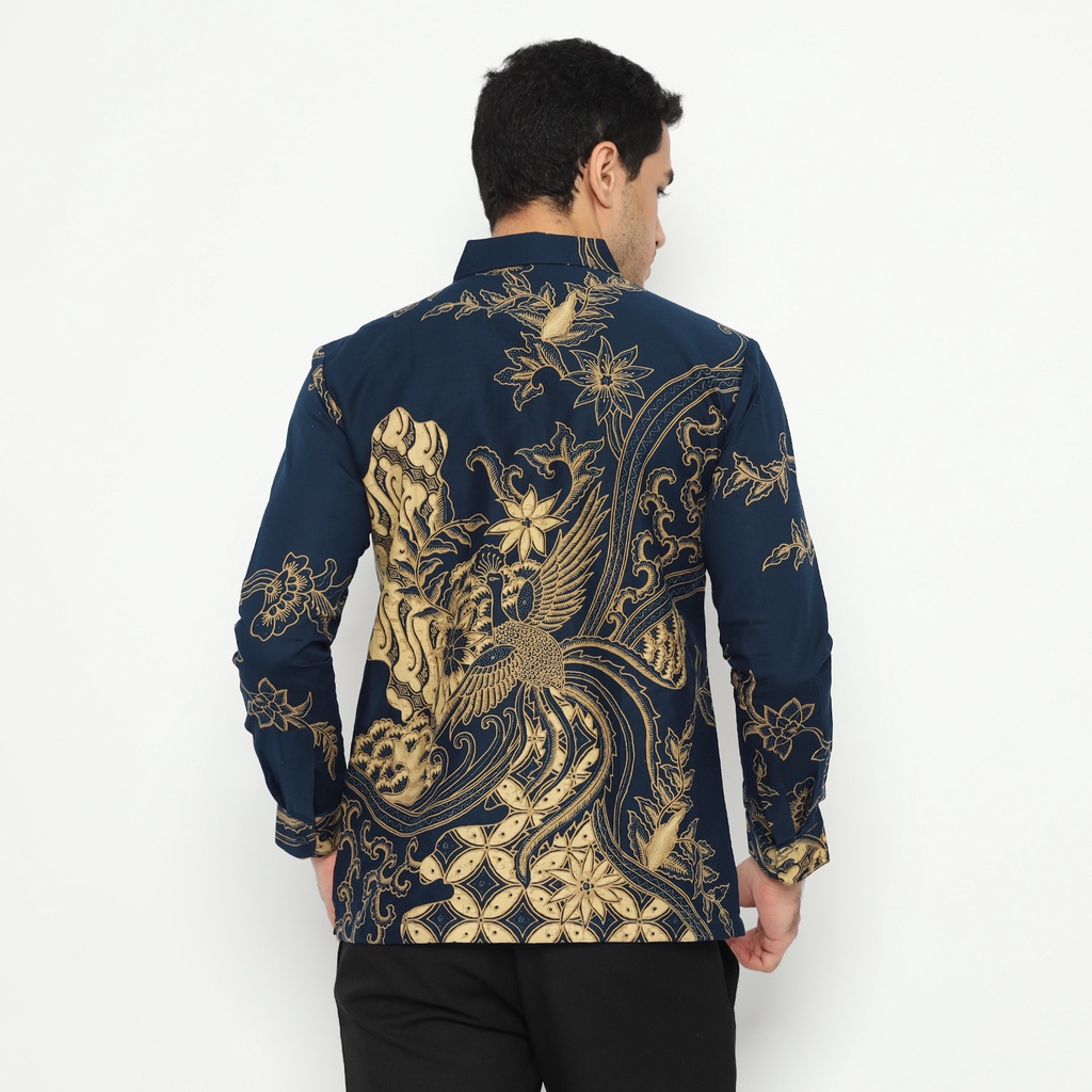 Kemeja Batik Prakasa Motif Arya Cakrawala Navy Slimfit Lengan Panjang Batik Solo