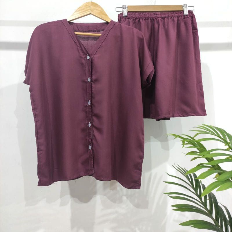 PIYAMA KANCING PENDEK HITS PIYAMA KANCIBG BUSUI | PIYAMA RAYON | HOMEWEAR-PDNK UNGU MAGENTA