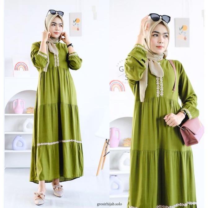 (DBY) GAMIS BESTARI RENDA MAXI DRESS BUSUI WANITA RAYON