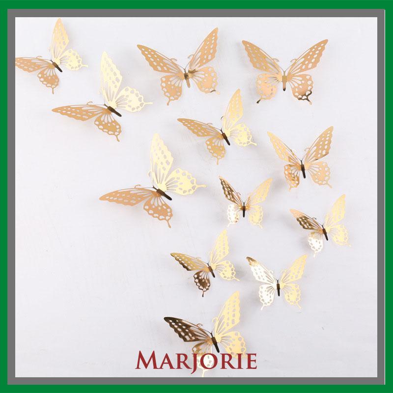 Hollow Butterfly 3D Imitasi Logam Dekorasi Dinding Rumah Stiker Dekorasi Ruang Tamu-MJD