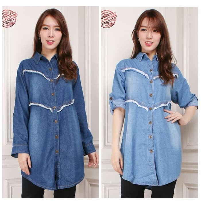 kemeja  tunik rumbai  AS-21 bahan jeans LD 104CM P 81CM
