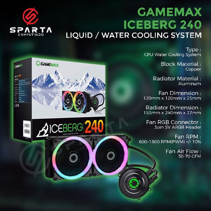 Fan Gamemax Iceberg 240 liquid/water cooling system New Berkualitas