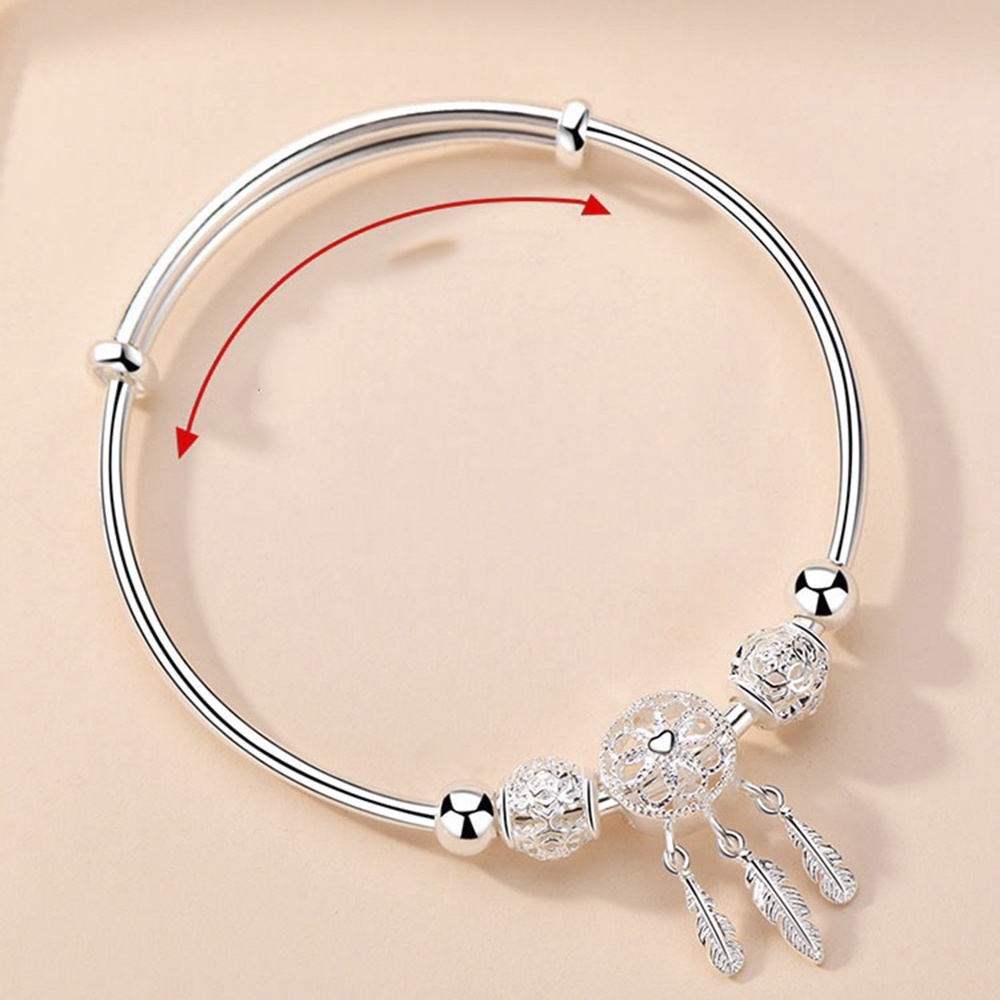 【COD Tangding】Gelang Tangan Adjustable Aksen Dream Catcher + Rumbai Bulu Untuk Anak Perempuan