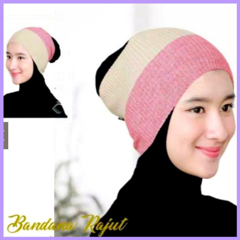 Bandana ciput rajut premium 2 warna anti pusing tebal rajutan by zellshop