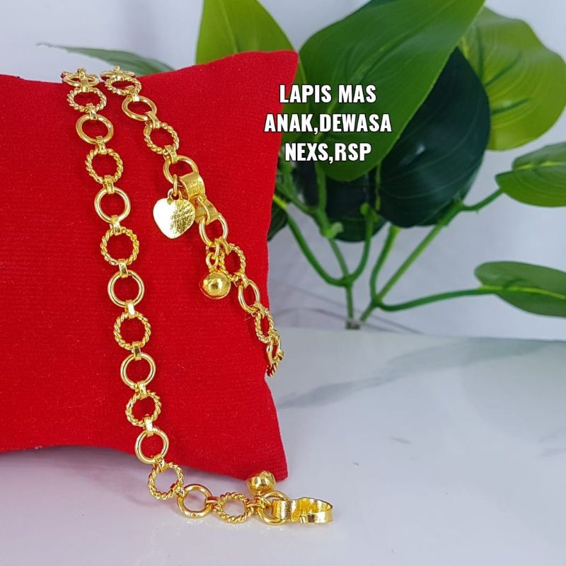 gelang tambang, bambu ,bulat lapis emas kode G1,awet,bisa disepuh ulang