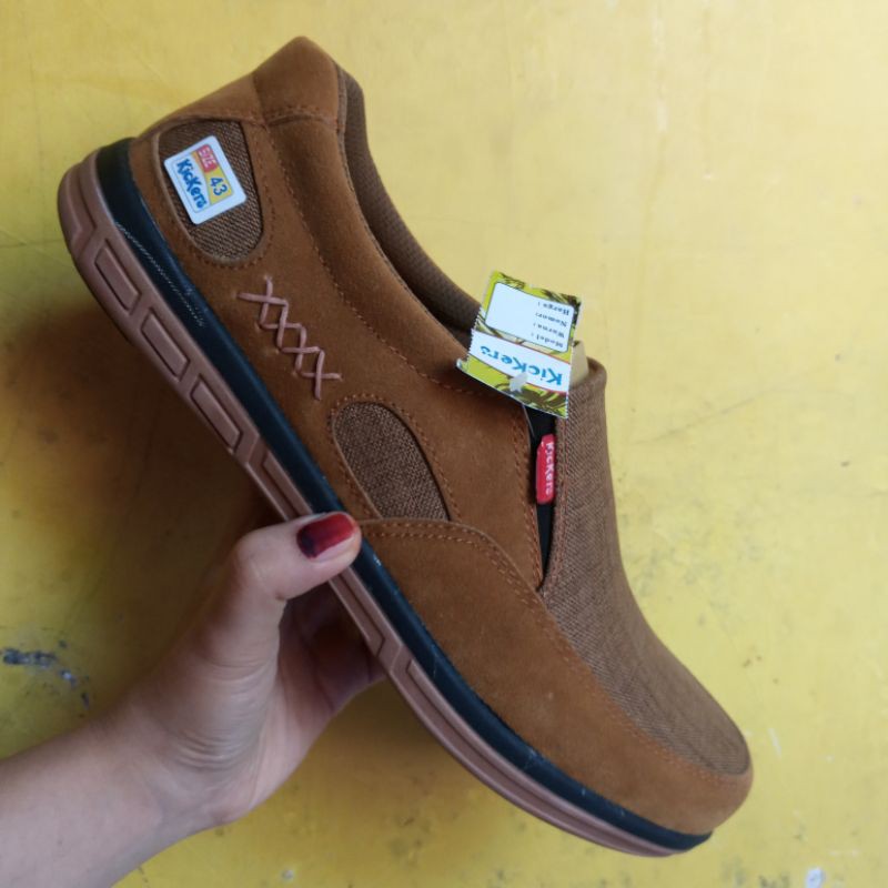 39-44 Sepatu Slip On Pria Kulit Premium Kasual Cowok Sol Karet Lentur Suede Nubuck Kerja Kantoran