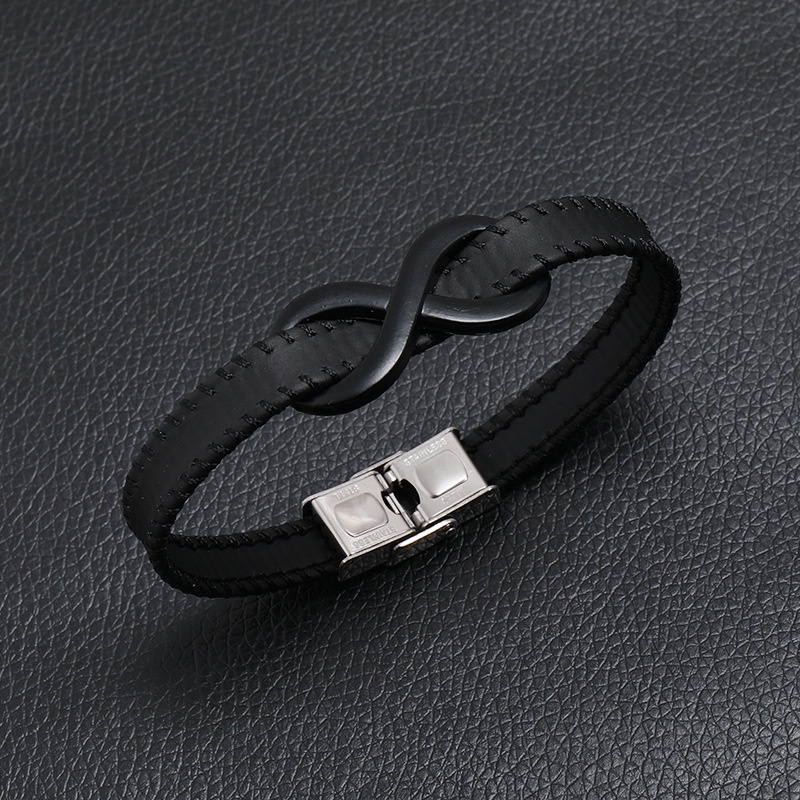 GELANG KULIT 5 LEATHER BRACELET UNISEX FL4 BLACK