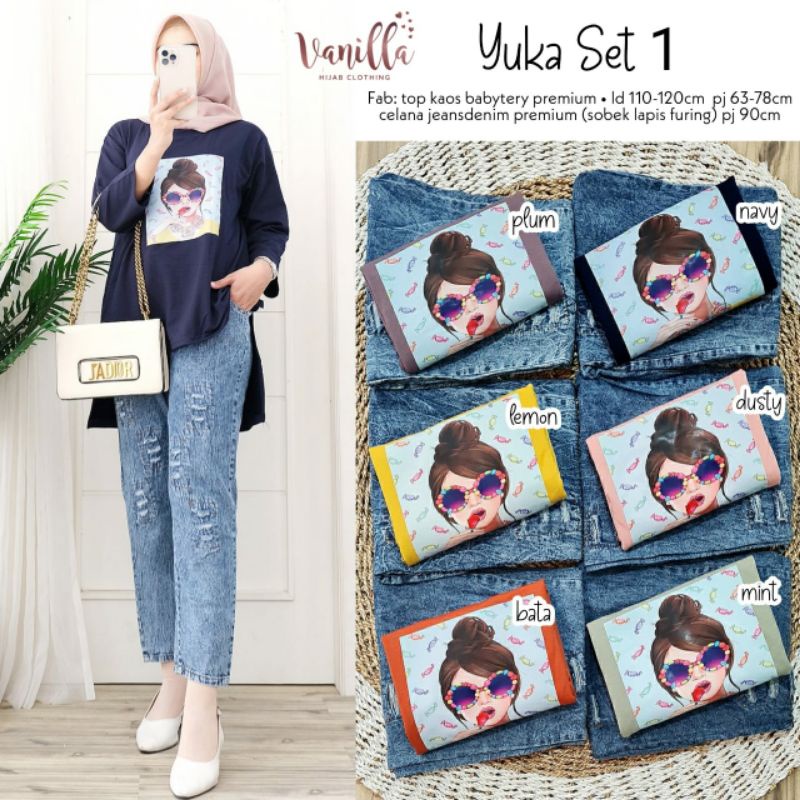 YUKA SET 1 ORI VANILLA • Setelan Wanita kaos+celana pinggal karet