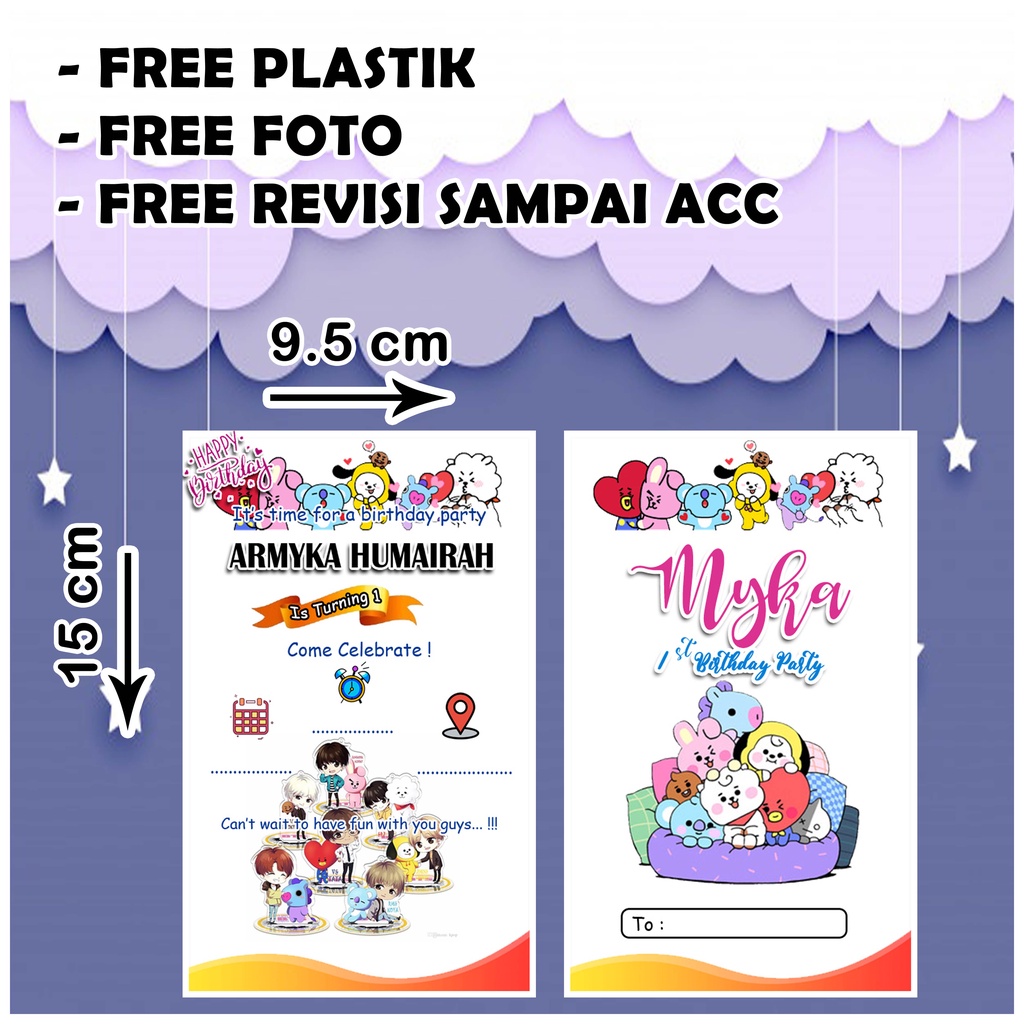 Jual TEMA BT21 UNDANGAN ULANG TAHUN ULTAH ULANGTAHUN KARTU UNDANGAN