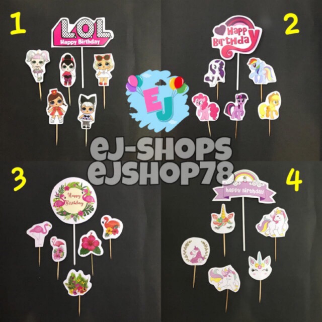 Cake Topper Kertas Karakter / Cake Topper Cupcake / Topper Karakter / Unicorn / TsumTsum / Tayo