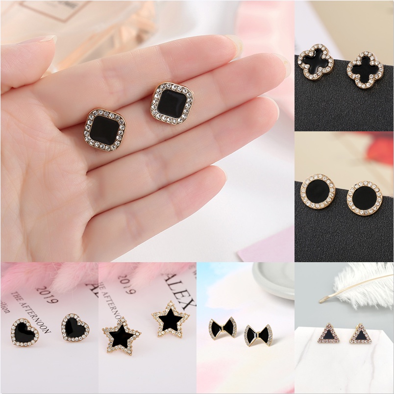 925 Silver Needle Diamond Four-leaf Clover Earrings Female Ins Trend Simple and Small Square Temperament Geometric Eardrop Fashion Accessories Jewelry