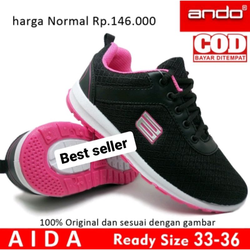 Sepatu Sekolah Anak Perempuan Ando  Hitam Putih Sepatu Casual