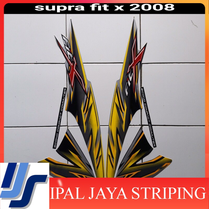 striping lisbody sticker motor supra fit x 2008 silver-hitam-kuning