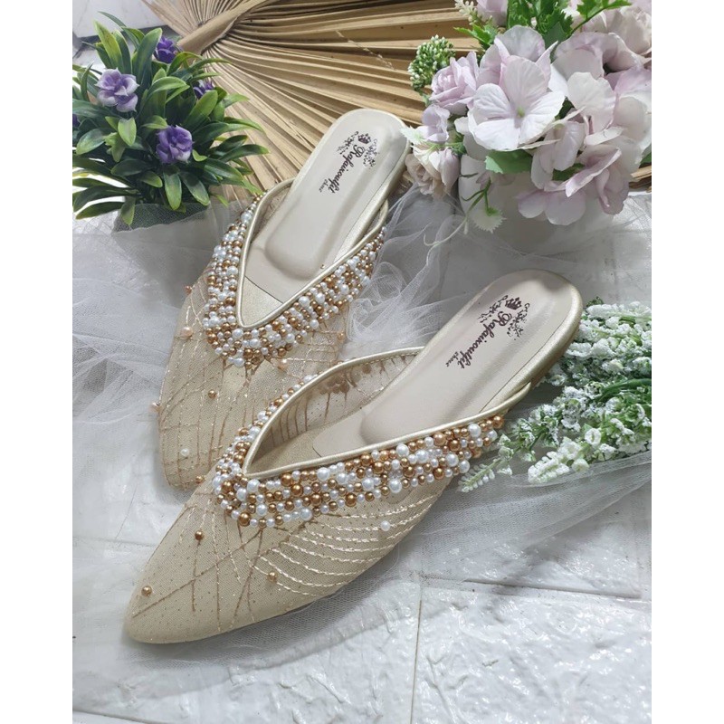 flatshoes gold kathy cantik tnggi 1cm