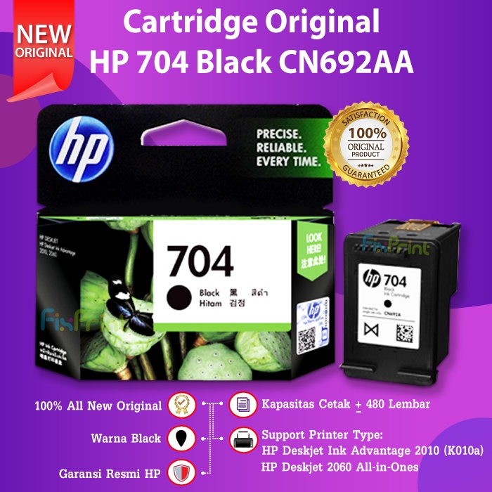 Cartridge HP 704 Black Ink CN692AA Tinta Printer 2010 K010 2060 K110